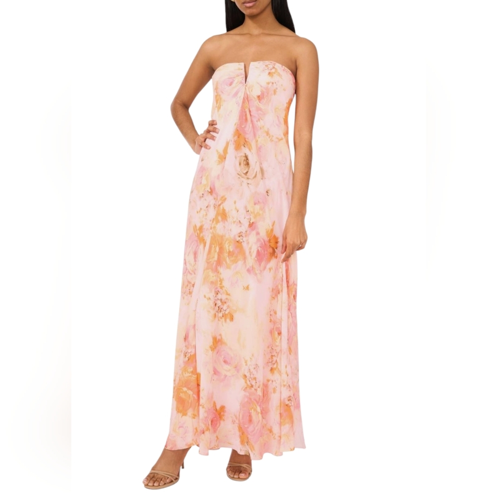Parker The Emerson Sleeveless Maxi Dress Strapless Floral Peach Nectar size 10